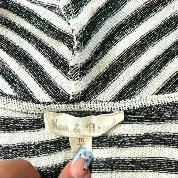 Hem & Thread Gray/White Striped Open Front Cotton/Rayon Waterfall Cardigan SizeM - Picture 9 of 11